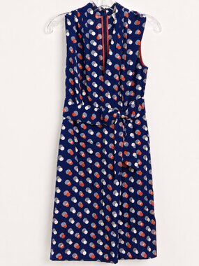Kate Spade Blue Red White Geo Pattern Silk Knit Peplum Dress 2 Mod